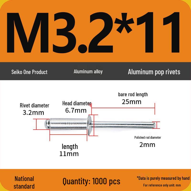 Aluminum Blind Rivets & Nuts - Black Round Head, Extended Shank, M4/M5/M6