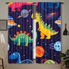 2pcs Space-Themed Dinosaur Print Rod Pocket Curtains   Semi-Sheer Polyester Pongee   Contemporary Style   Machine Washable   Roller
