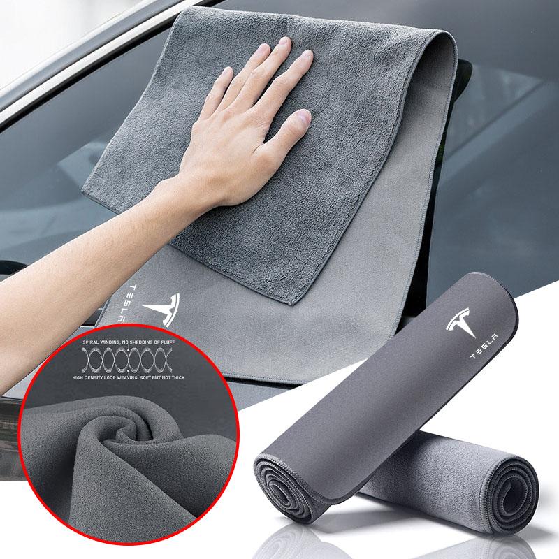 1Pcs Suede Fleece Microfiber Towel Cleaning Rag Cloth Car Styling for Tesla Model 3 S X Y Invader Coil Mod 2022 Style Roadster