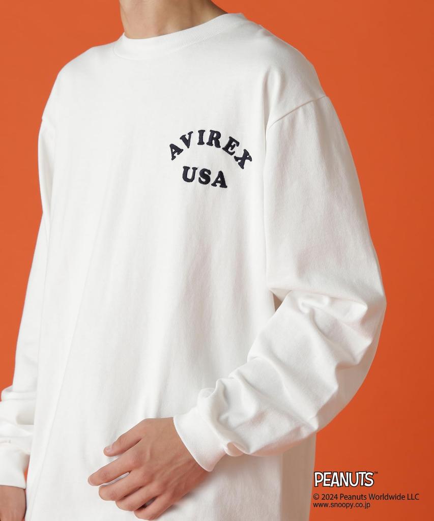 Avirex PEANUTS LONG SLEEVE FLYING Size T-SHIRT ACE, Men's, XL, 030, White, 783-4230035