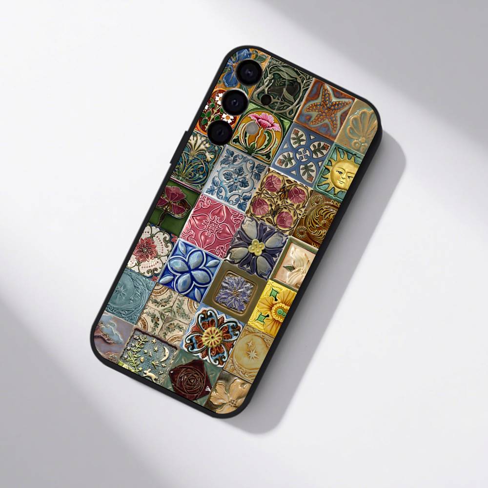 M-Moroccan Tile Phone Case For Samsung S25,S24,S21,S22,S23,S30,Ultra,S20,Plus,Fe,Lite,5G Black Cover
