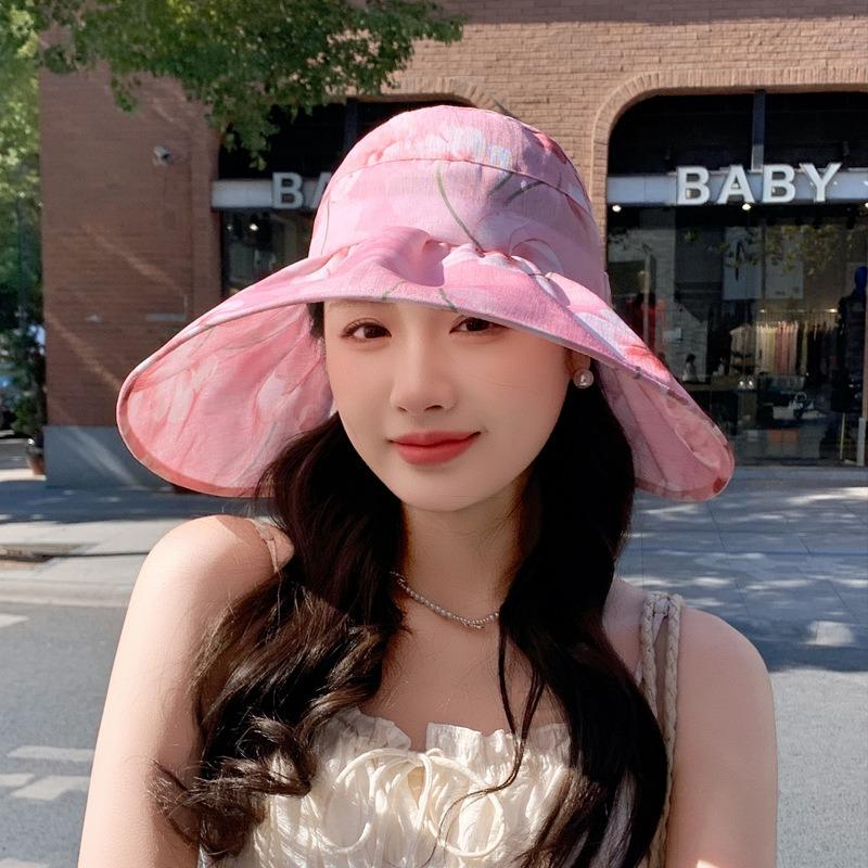 Fisherman's Hat Children's Summer Large Brim Thin Breathable Sun Hat Outdoor Vacation Elegant Flower Empty Top Sun Protection Hat