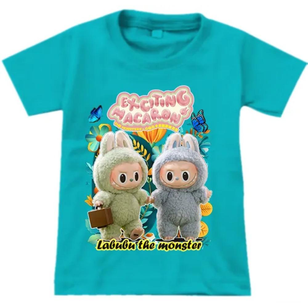 

New Labubu Children s T-shirt Scarf LABUBU Business Trip Pattern Girl Round Neck Short Sleeve Casual Versatile Clothing 100