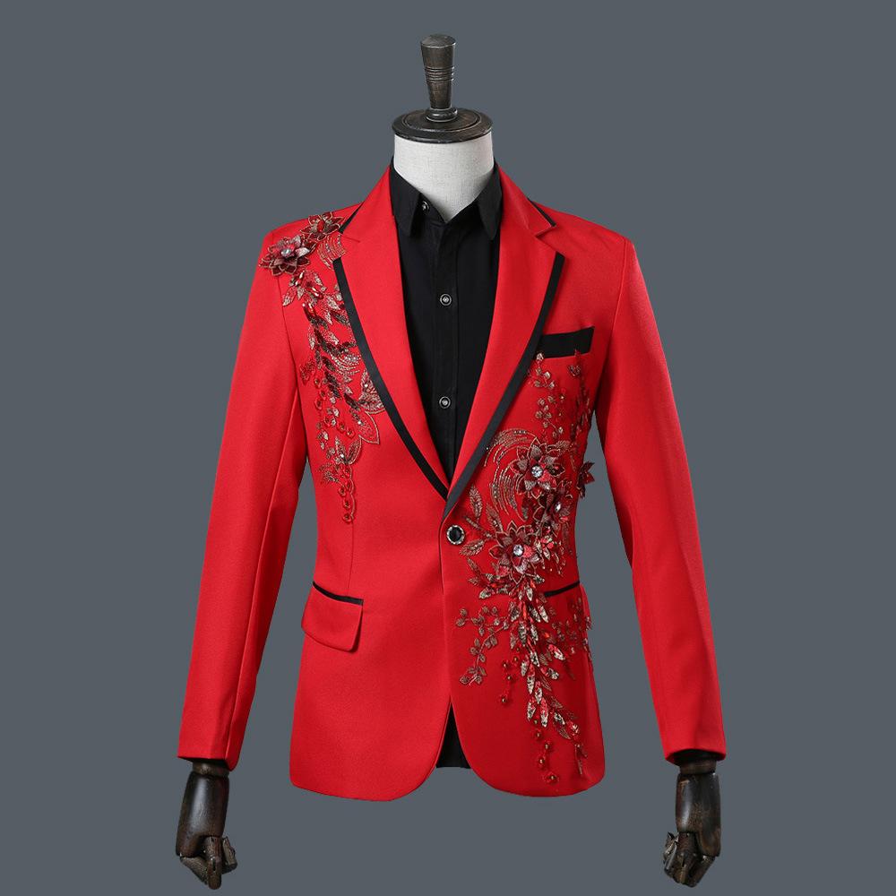 Cântăreț masculin Costume de scenă de club de noapte Rochie de bar pentru gazdă Costume tridimensionale cu incrustații bilaterale cu flori și diamante