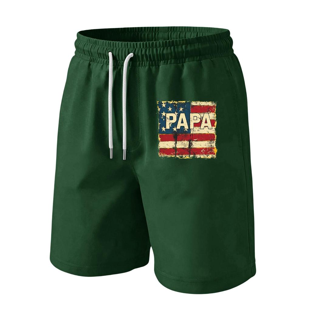 Men's Drawstring Waist Casual Shorts with Flag Graphic Elastic Adjustable Fit Lightweight Relaxed Style for Everyday Wear