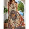 Robe midi sans manches à encolure fendue pour femme, imprimé floral bohème, coupe décontractée ample, pour tenues d'été, vacances à la plage