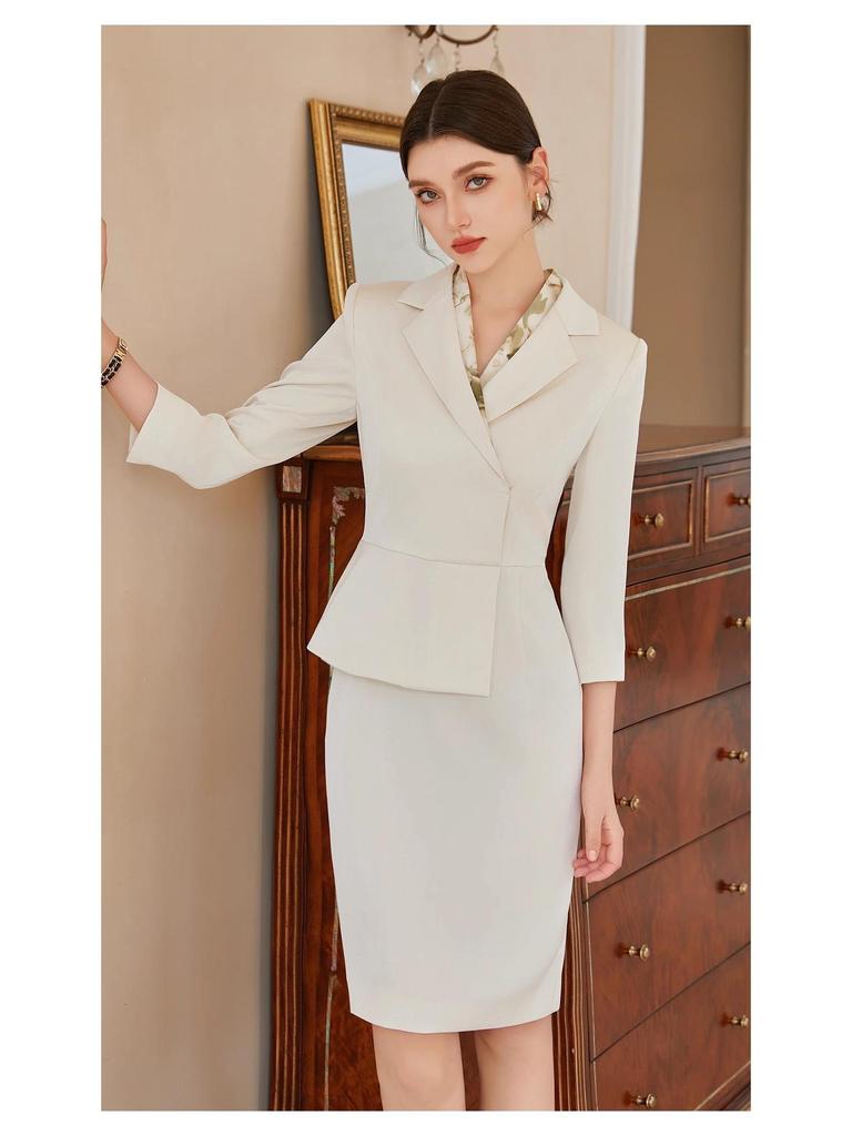 Nine-Sleeve Pleated Two-Piece Professional Dress - Spring/Autumn Style
