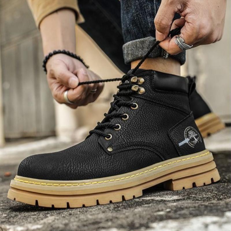 Fashion Vintage Men Pu Leather Boots Autumn Winter Waterproof Comfortable High Top Boot High Quality Wear-resistant Warm Casual Sneakers