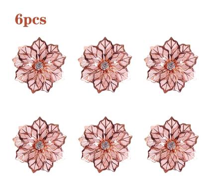 6Pcs Rose Flower Napkin Holder Floral Rhinestone Napkins Rings for Wedding Mother's Day Party Dinner Table Decor Party Supplies