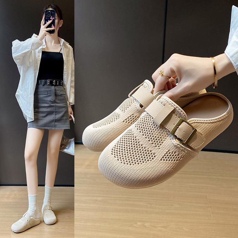 Fashion Soft-Soled Dag Half Slippers Womens 2025 Summer New Retro One-Pedal Flats Fashion Versatile Womens Sandals Zapatillas de mujer