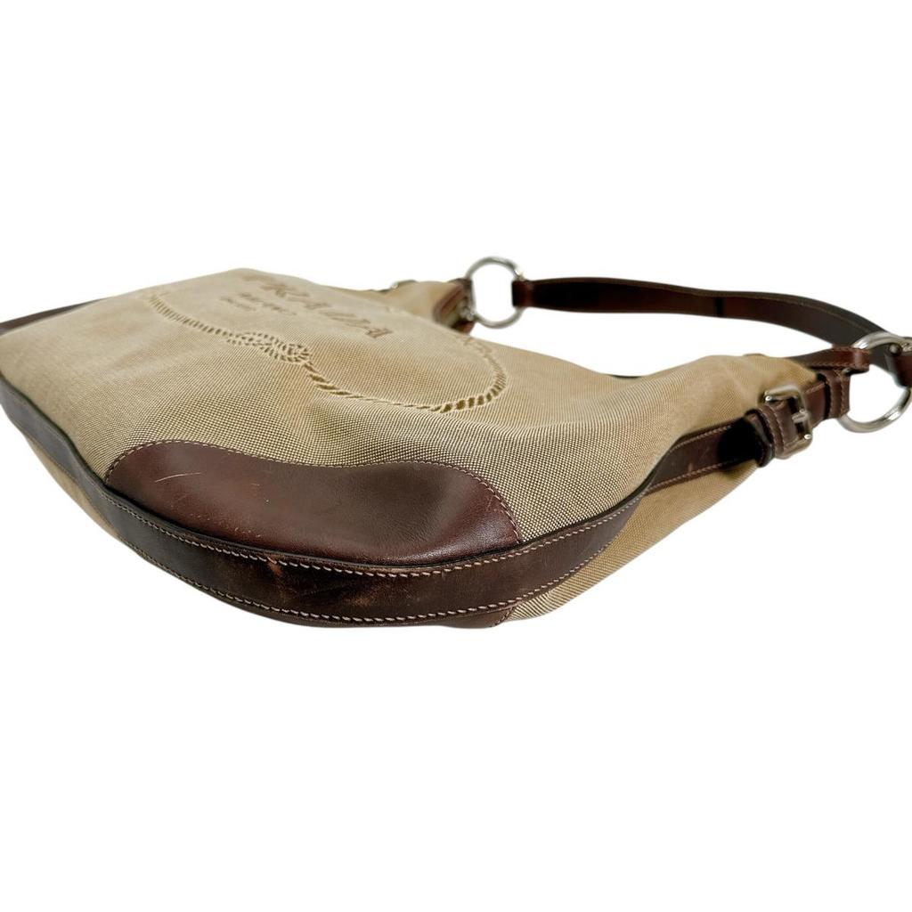 PRADA Logo jacquard Handbag canvas khaki Women BR3423 Used