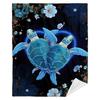Blue Turtle Heart Fleece Blanket Ocean Animal Art Design Floral Pattern Soft Cozy Throw Marine Life Decor Gift for Nature Lovers
