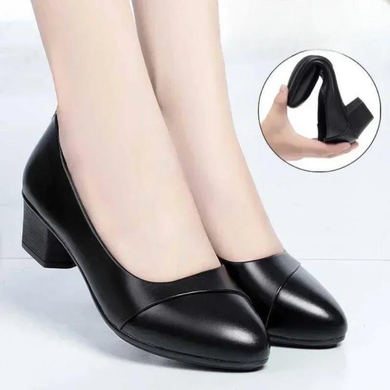 2025 New Women's High-heeled Patent Leather Work Shoes, Women's High-heeled Shoes, Pu Leather Loafers, Square Heels, Talon Femme