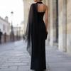American new mesh ins style European and American new temperament slim slanted shoulder dress women's clothing