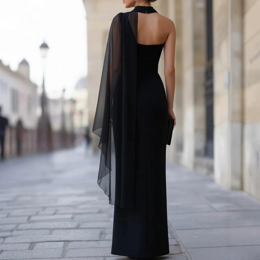 American new mesh ins style European and American new temperament slim slanted shoulder dress women's clothing