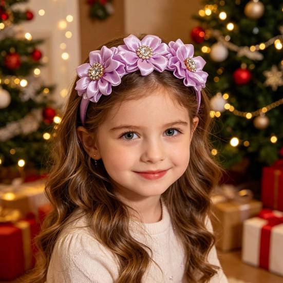 Princeznovská čelenka s kamínky a vícekvětými 3D květy, lehký obruč do vlasů, párty doplněk do vlasů pro dívky