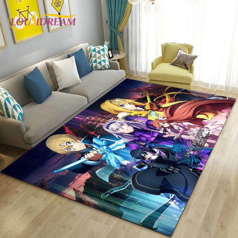 SAO Sword Art Online Anime Area Rug Large,Carpet Rug for Living Room Bedroom Sofa Doormat Decoration, Non-slip Floor Mat Cover