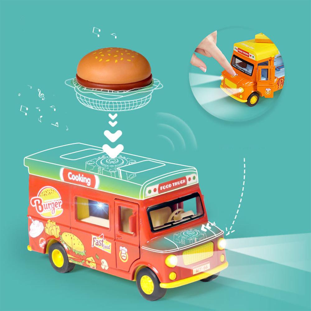 1/36 Alloy Toy Cars, Creative Decorative Models of Car Food Trucks with Sound and Light, for Children Girls and Boys