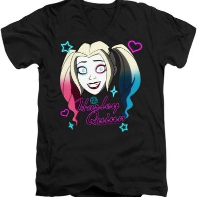 Harley Quinn Animated Series Harley Head Unisex Adult V-Neck T Shirt