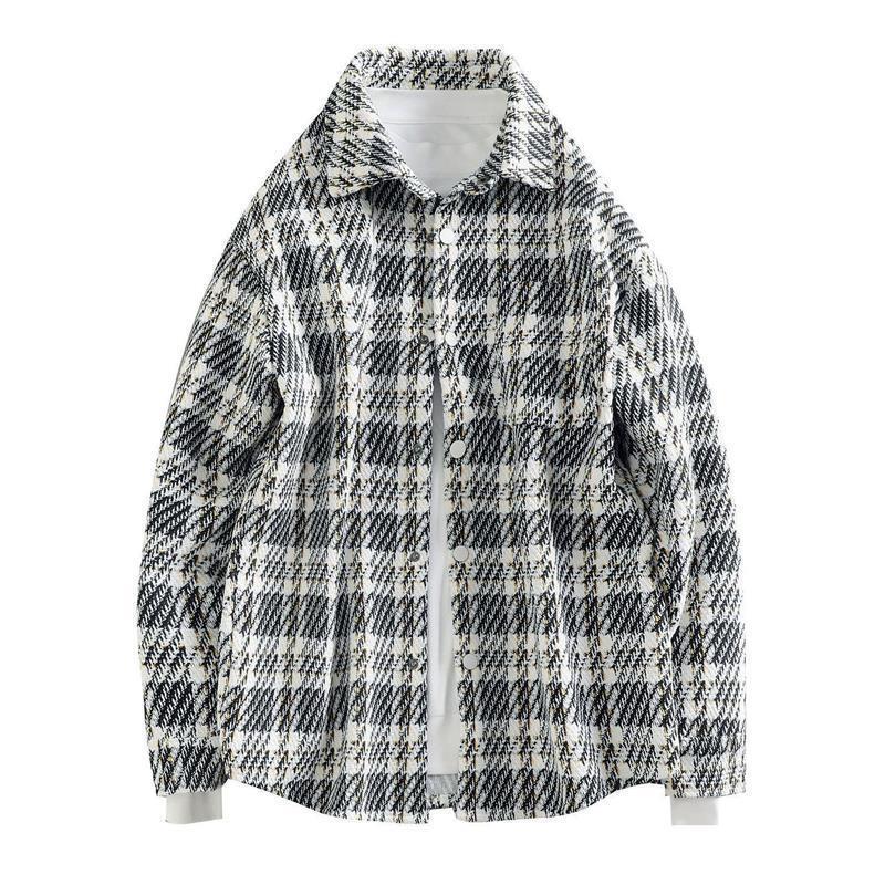 Men's Plaid French-Style Wool Coat - Autumn/Winter Trendy Lapel Loose Jacket.
