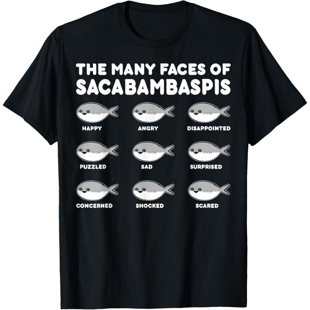 The Many Faces Of Sacabambaspis Funny Fish Meme T-Shirt S чёрный