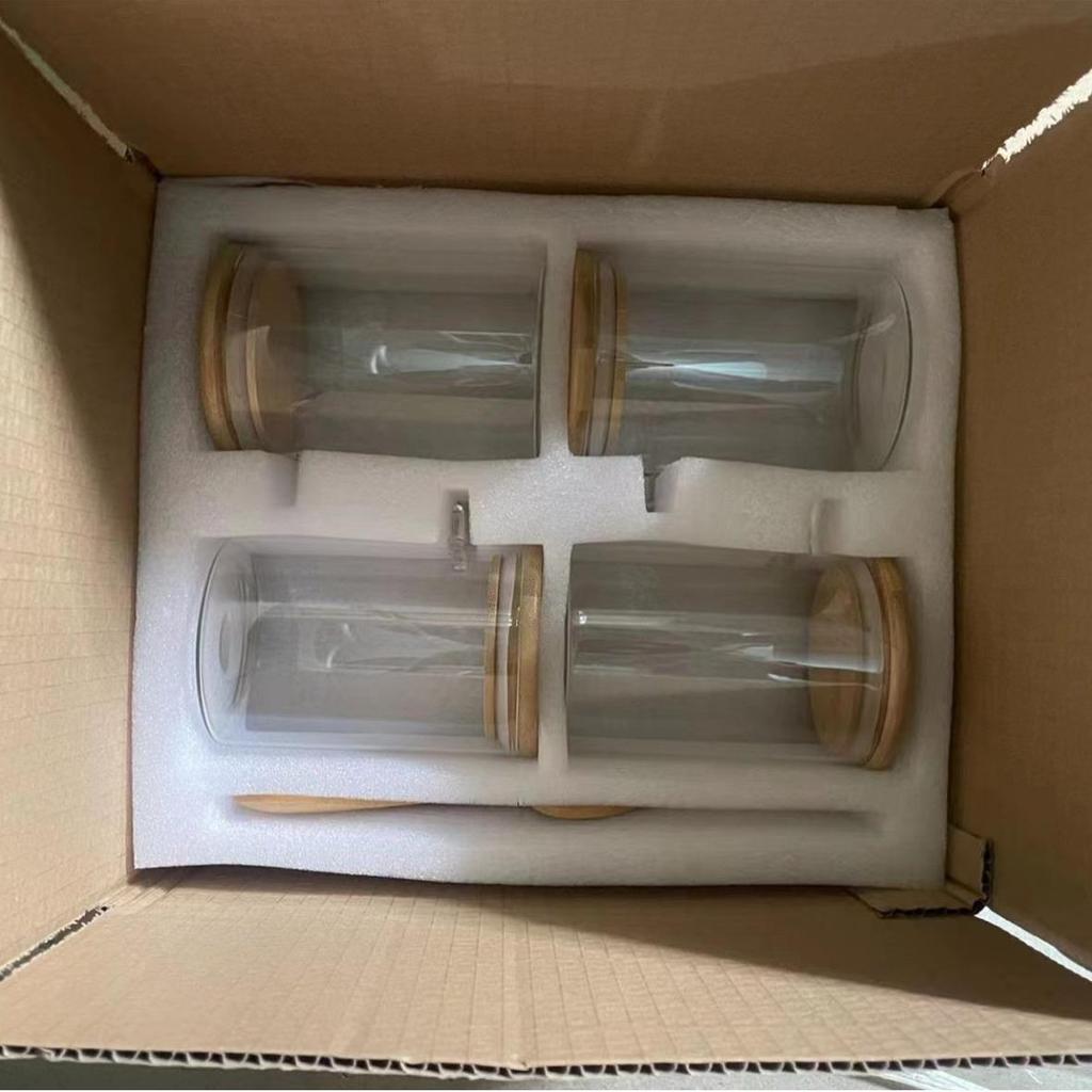 Transparent Glass Spice Jars with Wood Lids and Spoons for Coffee Beans