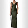 European & American Slim Fit Solid Color Satin Slit Dress