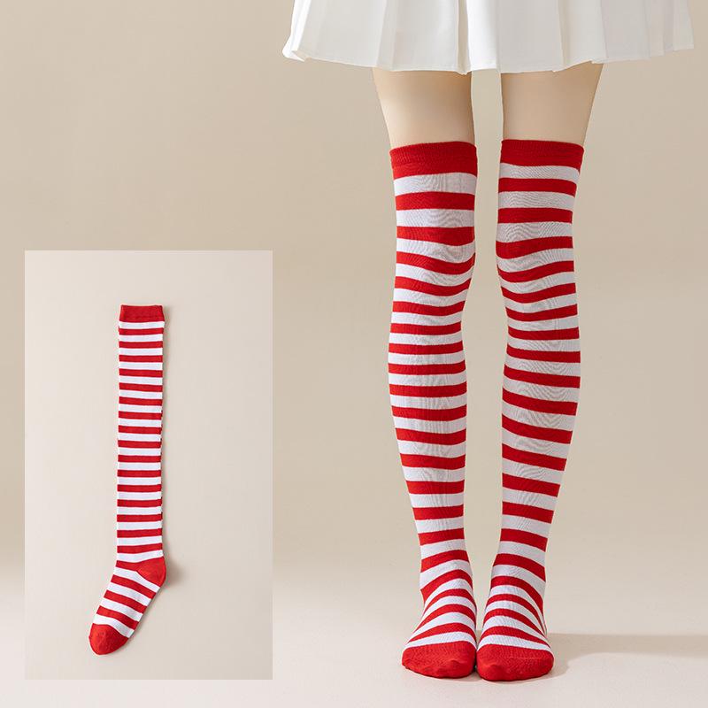 Damen Overknee Socken mit Kreuzstreifen für Halloween, Weihnachten, Karneval, Tanz und Japanische Festivals