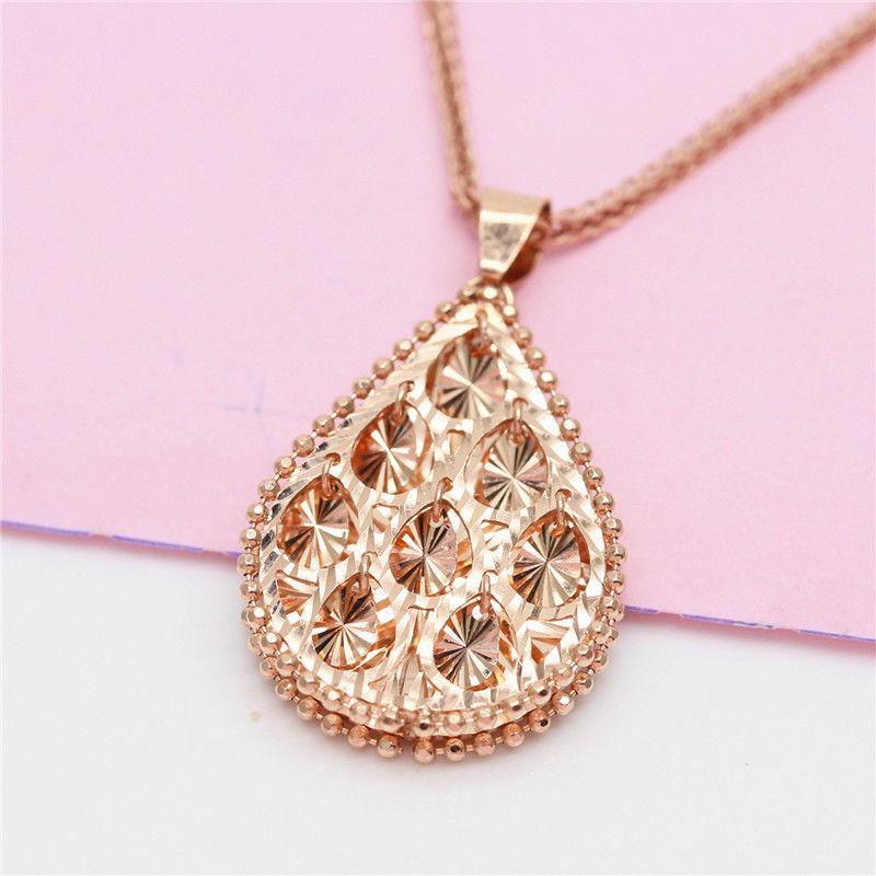 Exquisite Russian 585 Purple Gold Smart Shiny Water Drop Pendant Fashion Temperament Rose Gold Plated Color Gold Necklace