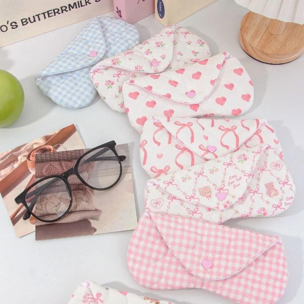 Ins Style Korean Handmade Cloth Love Printing Women's Cloth Glasses Bag Quilted Eyeglasses Pouch Heart Eyewear Storage Case