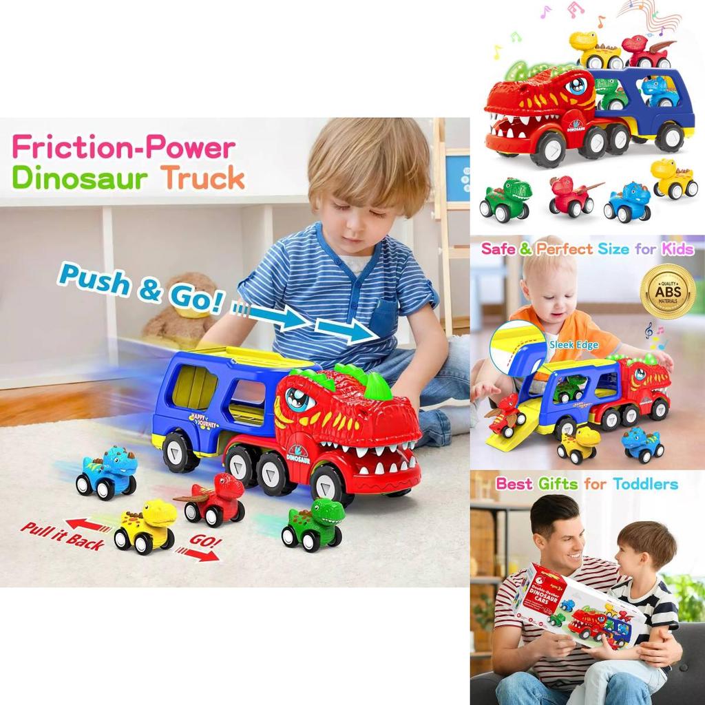 Exciting Double Layer Dinosaur Transport Truck With Lights Sounds And Inertia Features