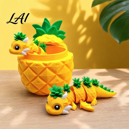 Small Item Storage Jar 3D Printed Pineapple Dragon Figurine Creative Fidget Toys Movable Joints Desk Organizer Toy Flexible Stress Relief Toys for