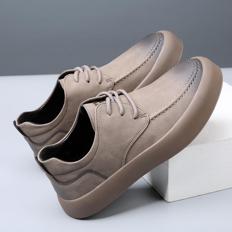 Senior Vintage Men Leather Casual Business Shoes Luxury Brand Handmade Round Toe British Style Comfortable Thick Soled Shoes Man