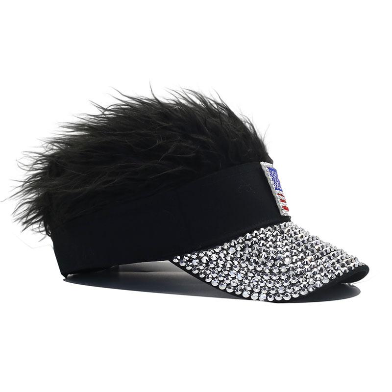 New Design Fashionable Rhinestone Wig Baseball Cap Unisex Hats American Flag Decoration