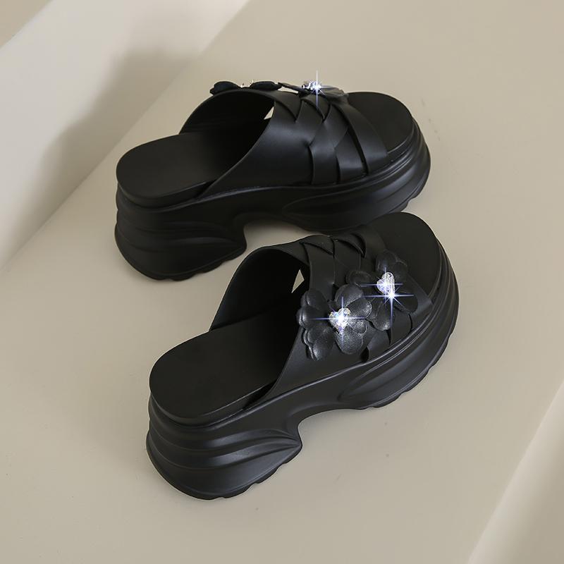 Fashion 8CM Fashion Crystal Platform High Slippers Women Open Toe Wedges Sandals Summer Soft Slipper Indoor Outdoor Leisure Beach Shoes