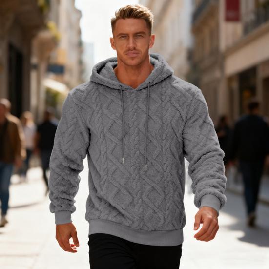 Felpa con cappuccio in pile da uomo, soffice, vestibilità ampia, spessa, pullover, calda, soffice, con cappuccio, casual, felpa per autunno inverno, street wear