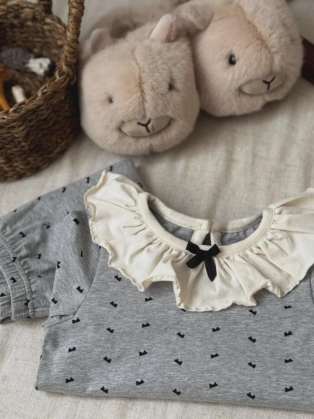 

Милый пижамный комплект с воротником-лотосом для девочек – уютный осенний комплект из двух предметов 100cm