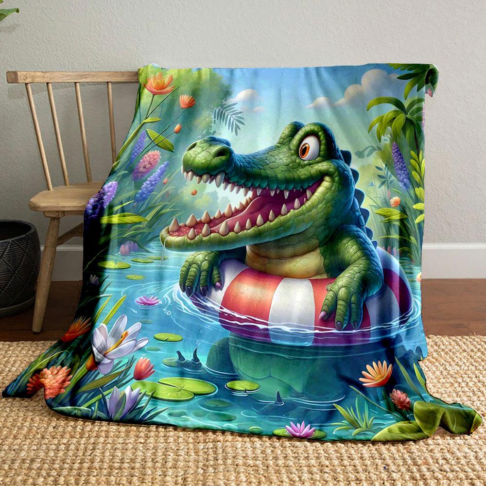 Cheerful Crocodile in a Colorful Pond print blanket soft and cozy perfect for the living room bed sofa or a nap,gift