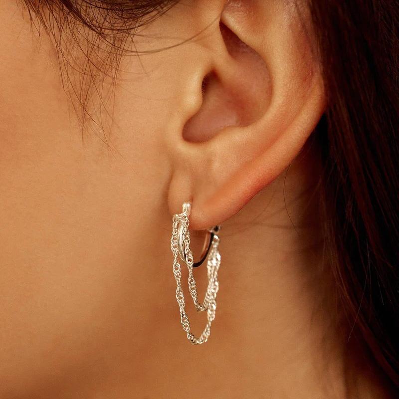 Multi layered chain Huggie earrings, sparkling waterfall chain shaped women's earrings, fashionable jewelry gifts