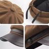 Korean Style Pu Leather Beret British Style Painter Hat Fashion Wool Octagonal Hat  Girl