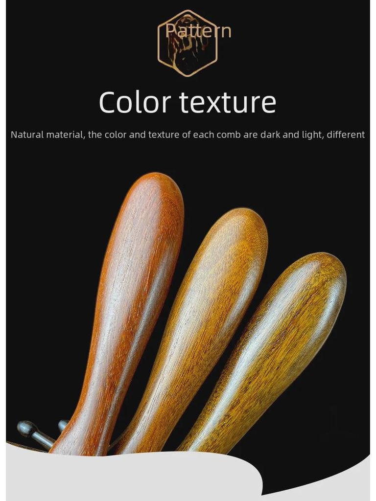 Sandalwood Wide-Tooth Curly Hair Comb with Round Handle for Meridian Massage