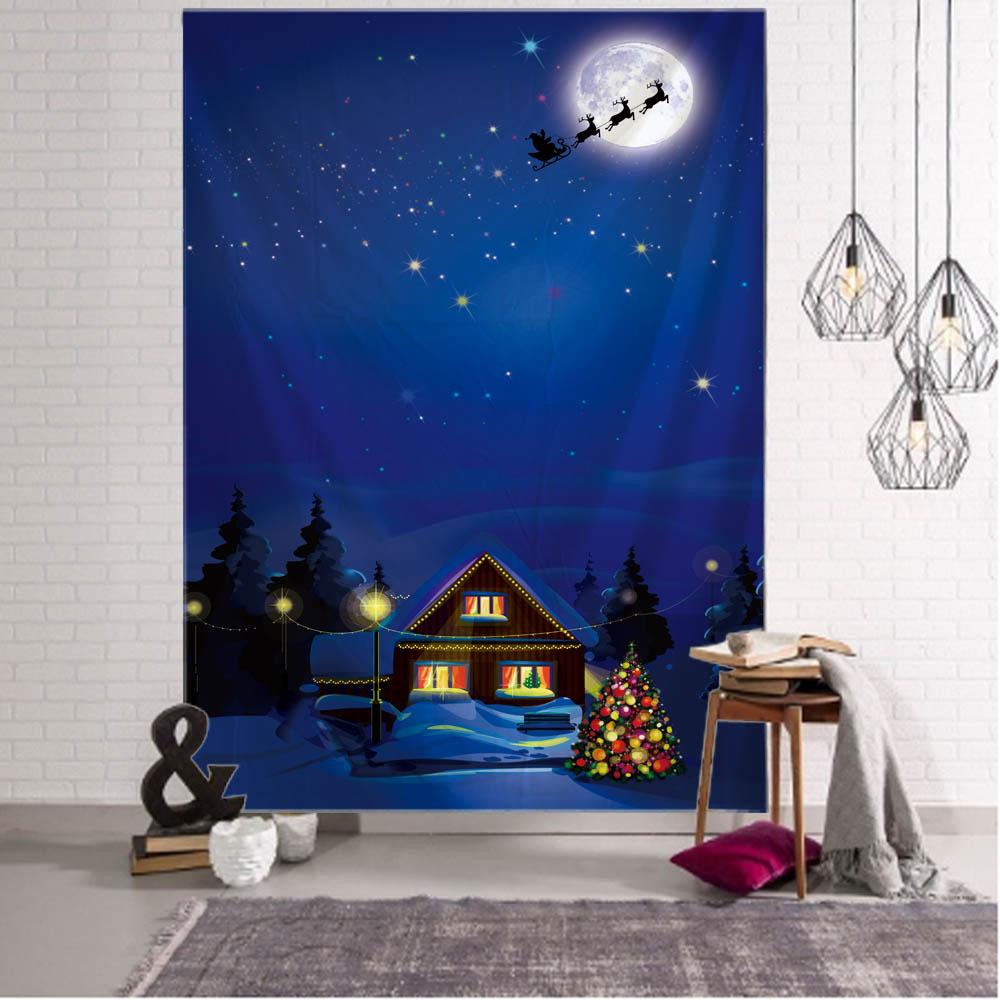 Świąteczny gobelin Prezenty świąteczne kominek Święty Mikołaj Choinka gobelin pokój akademik dekoracja wnętrz wisząca na ścianie