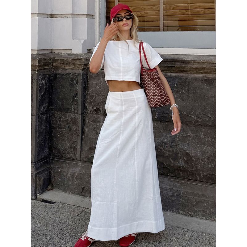 European and American Suit Female Summer Short-Sleeved Casual Top White Two-piece Set Elegant Dress Stylish 2025 Vacation