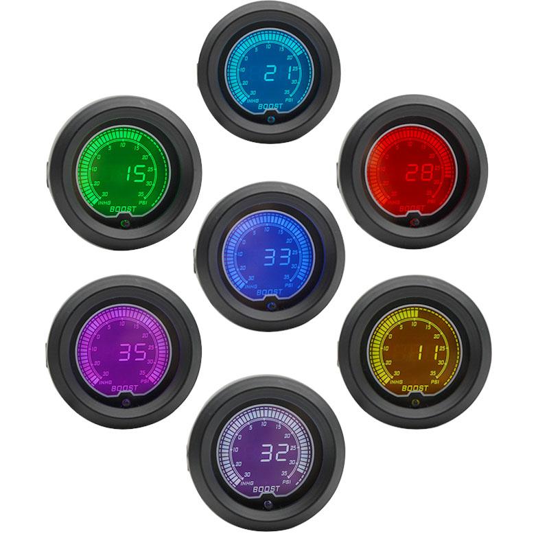 52mm Boost/Water temp/Oil temp/Volt/Tachometer/EGT/Air Fuel ratio/Oil Pressure Gauge LCD Digital 7 Color Display