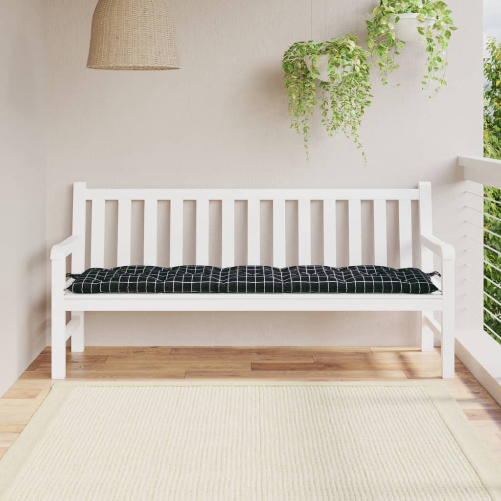 Garden Bench Cushion Black Checkered Pattern 180x50x7 Cm Oxford Fabric