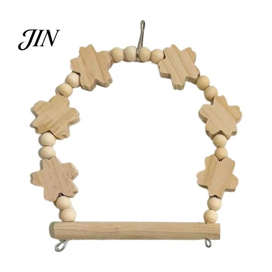 Bird Swing with Beads Parrot Perch, Solid Wood Perch Pole, Wooden Blocks And Cage Accessories Arch, Unpainted Toy for Small Medium Parrots Climbing