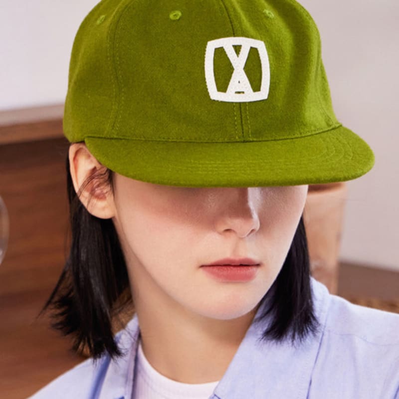 VARZAR VA Square Applique Wool Baseball Cap Olive
