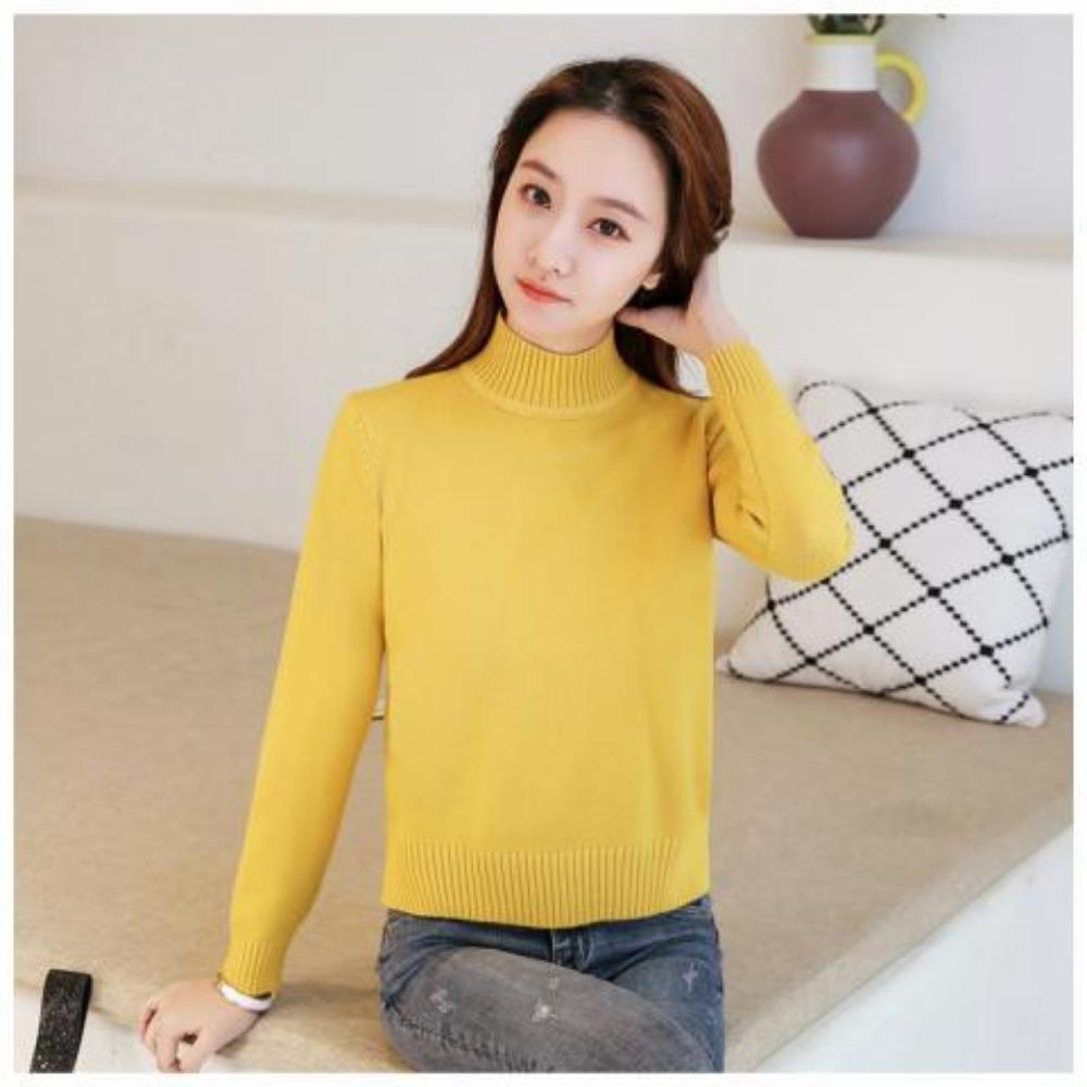 High-waisted Short Knitted Sweater Women's Long-sleeved Versatile Thermal Top Autumn and Winter Semi-turtleneck Thickened Primer Sweater