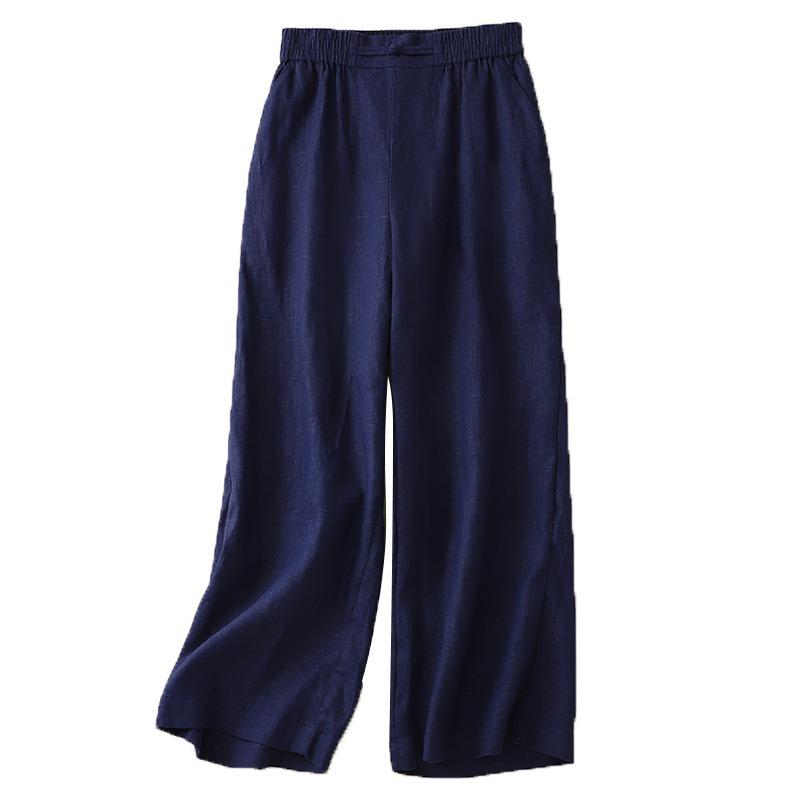 Women S High Waist Loose Fit Wide Leg Cropped Casual Pants With Chinese Knot