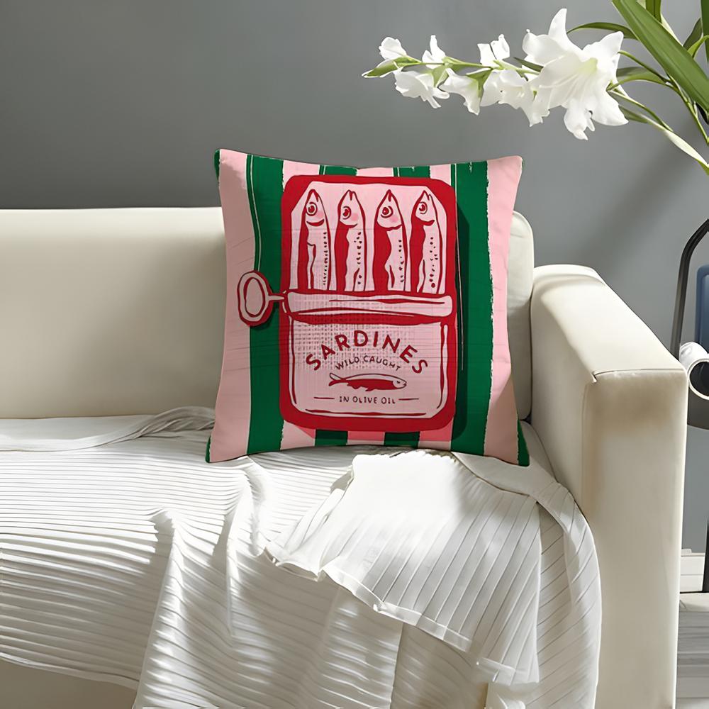 Cute Coastal Charm SardineS Pillow Case Natural Linen Organic Fabric Double-Sided Printing Sofa Home Decor Cushion Cover